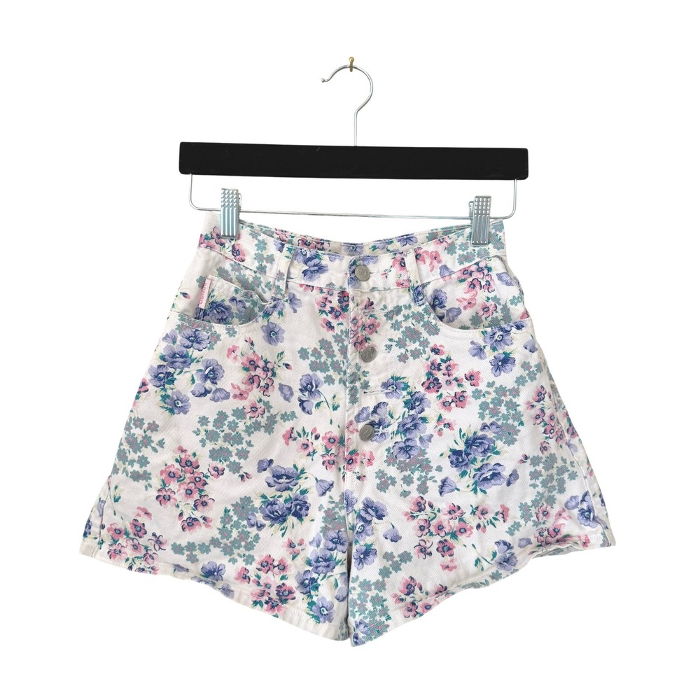 Vintage 90s Bongo High Waisted Floral Denim Shorts Made in USA Size 3